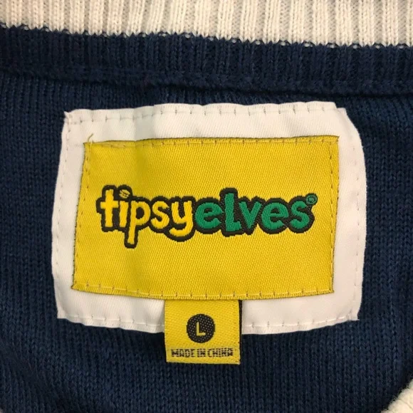 Tipsy Elves Ugly Sweater - Santa on the Roof Chimney - Blue Red White - Picture 4 of 7